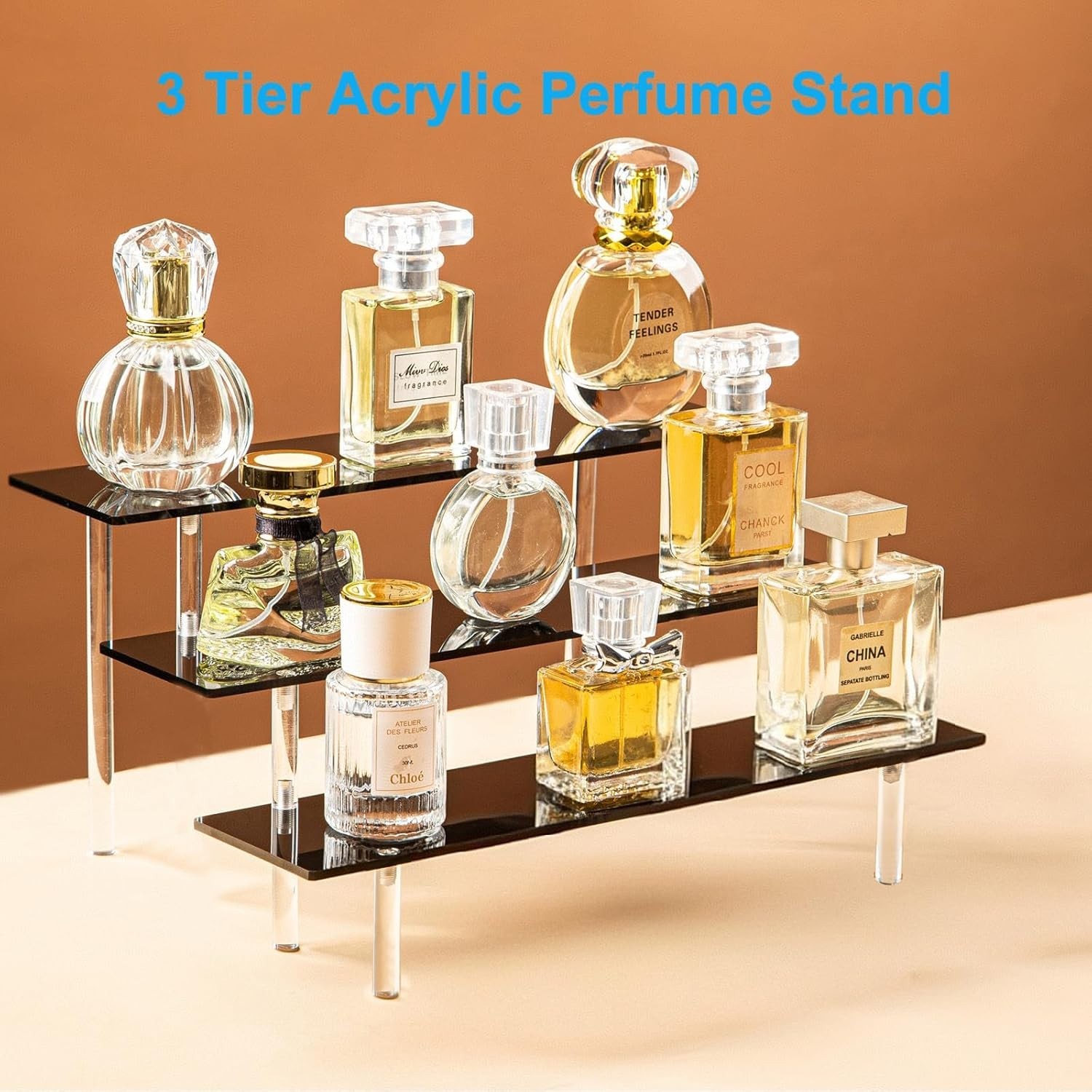3 Tier Perfume Organizer Stand, Black Acrylic Risers Display Stands, Cologne She