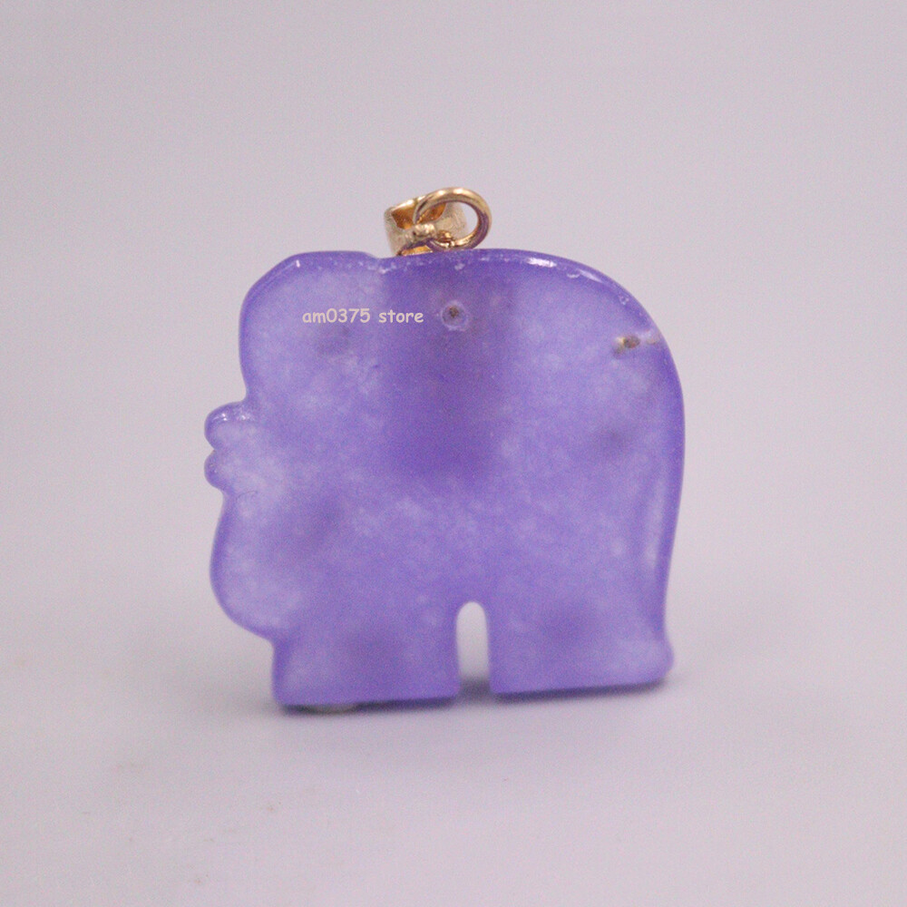 Yellow Gold plated Simulated Heating Jade Jadeite Purple Elephant Pendant 1.2inL