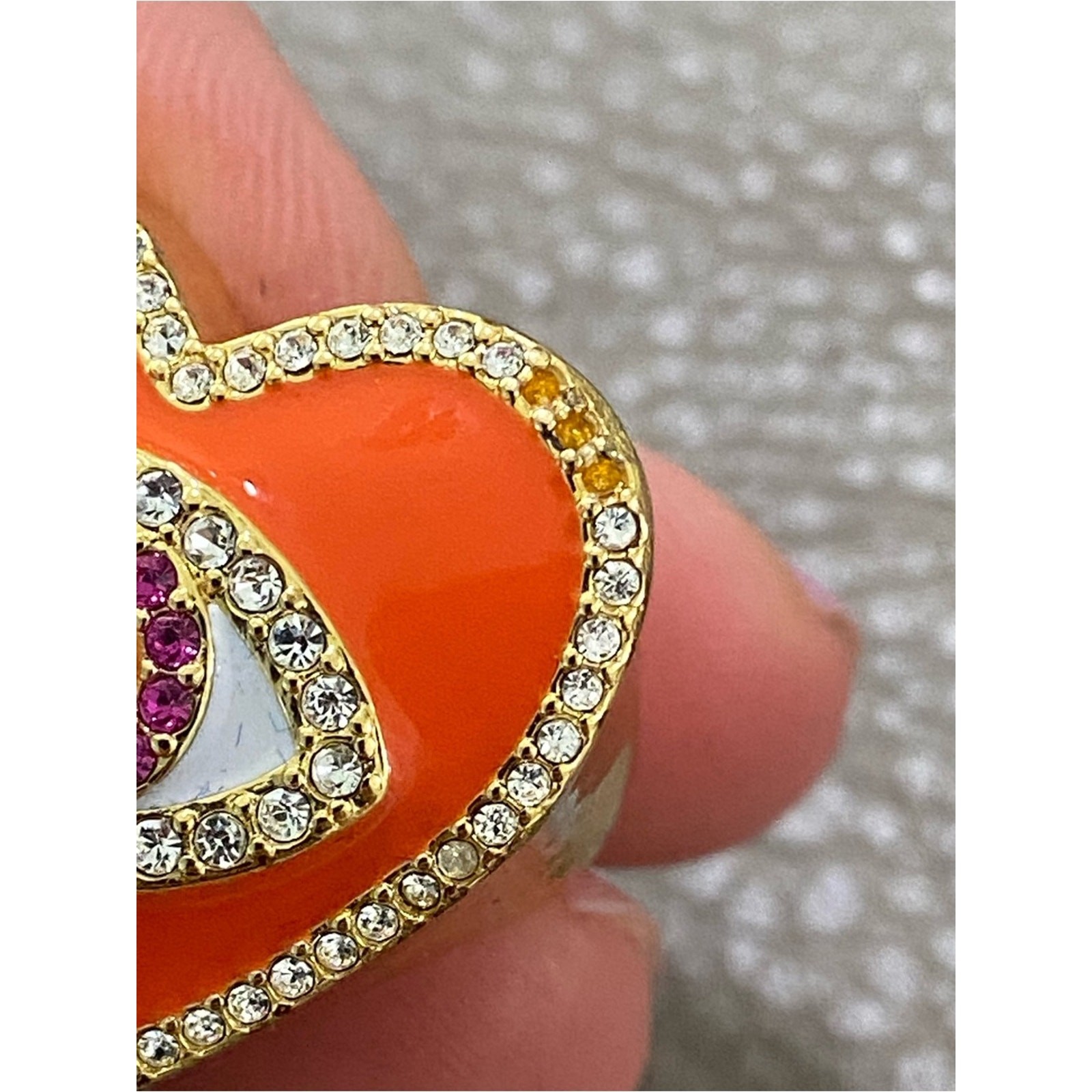 Kurt Geiger Evil Eye Heart Cocktail Ring Orange in Gold Tone Size 7