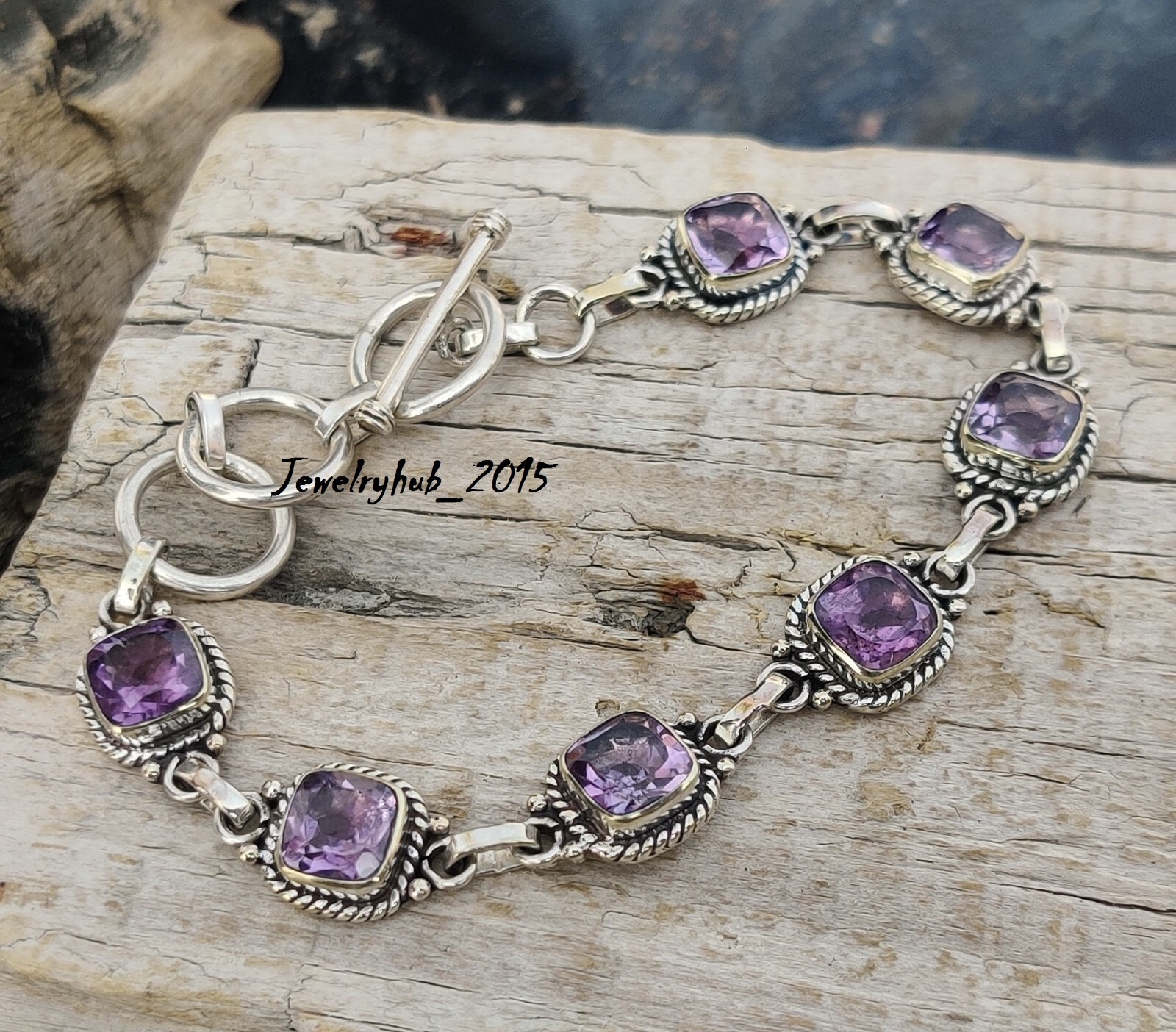 Amethyst Bracelet 925 Sterling Silver Beautiful Cut Gemstone MO5187