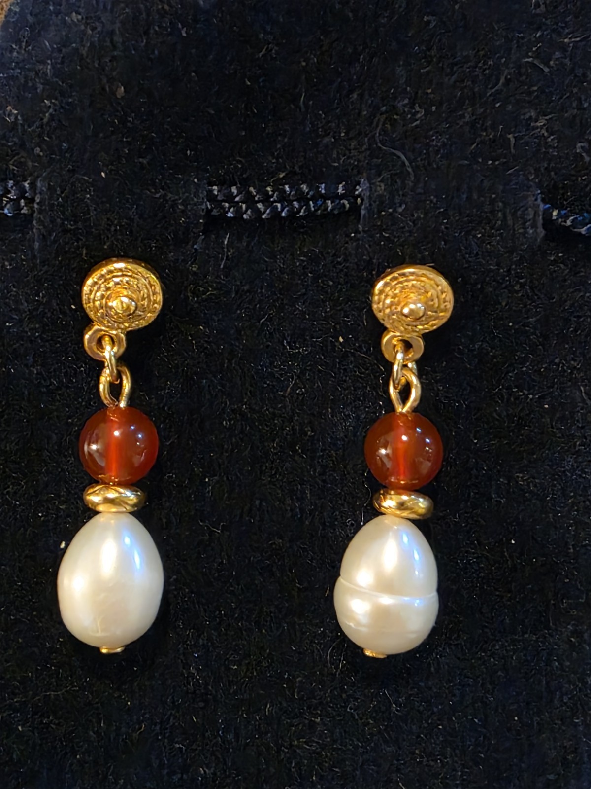 Gold Plated Earrings. Tesoro Precolombino. Colombia. Dangle Drop