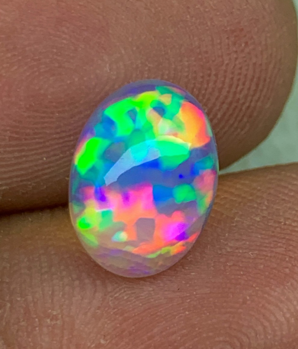 Natural Ethiopian Opal 1.85 Ct Oval Cabochon Top Quality Rainbow Fire Loose Gem