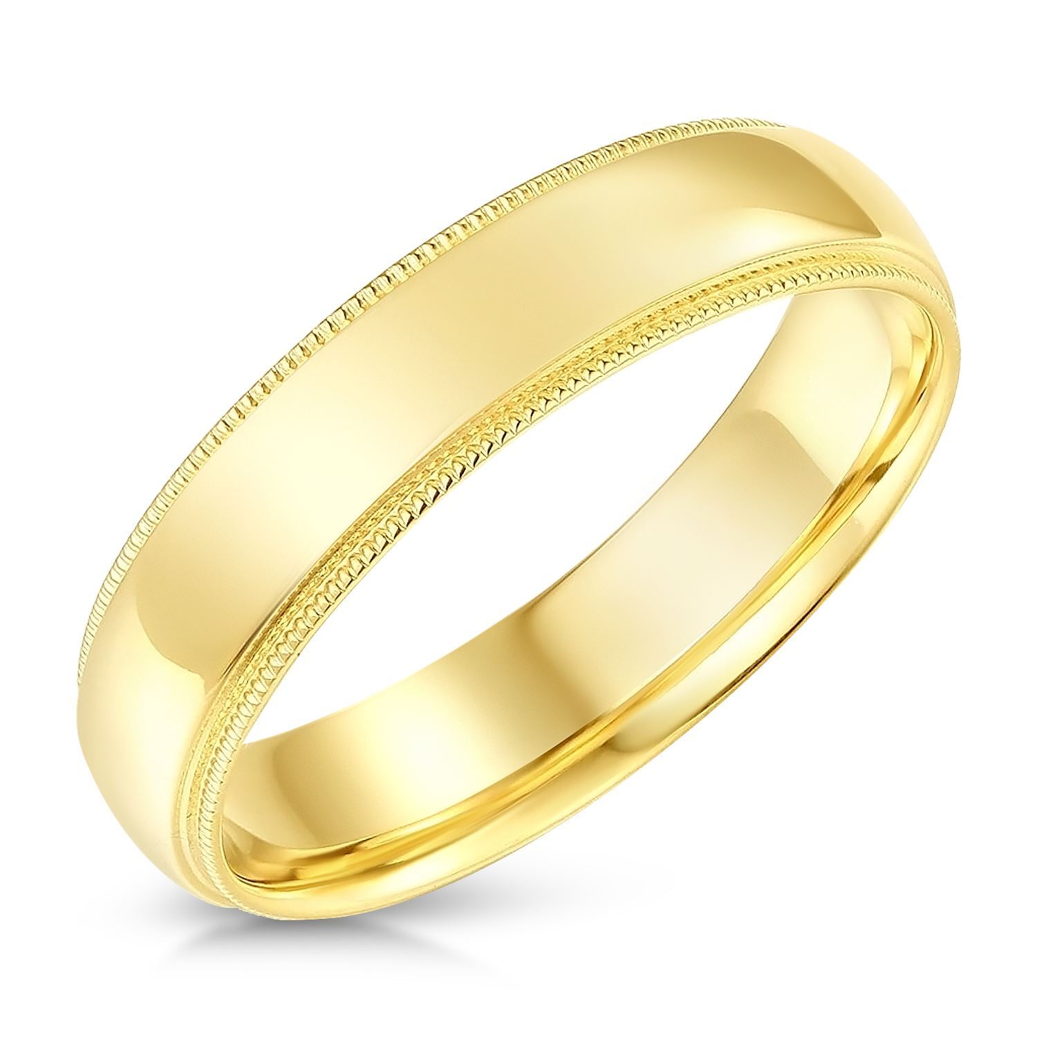 14k Solid Gold 5mm Standard Classic Fit Milgrain Plain Band Ring for Men & Women