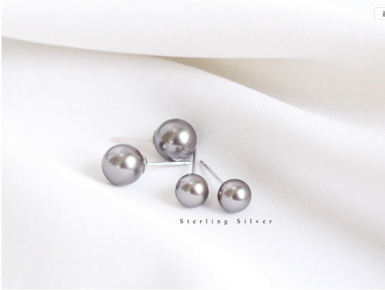 6/8/10/12mm Natural MOP Gray Sea Shell Pearl Stud Earrings 925 Sterling Silver