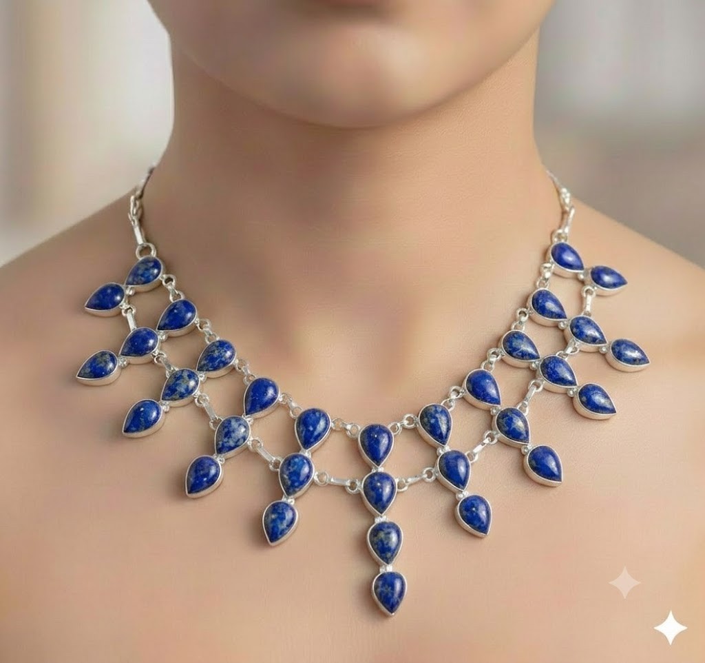 Natural Lapis Lazuli Gemstone Necklace 925 Sterling Silver Handmade Jewelry S-18
