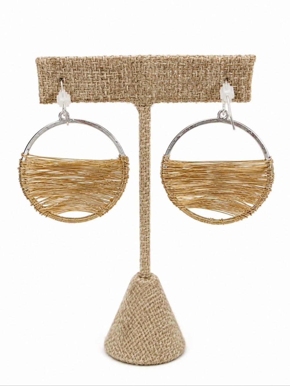 Gold Wire Wrapped Circle Hoop Pierced Earrings, NWOT