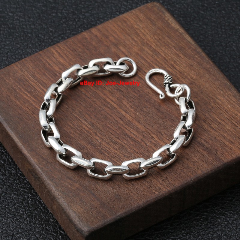 Pure 925 Sterling Silver 8mm Cable Link Chain Bracelet For Women Men 7.9inch