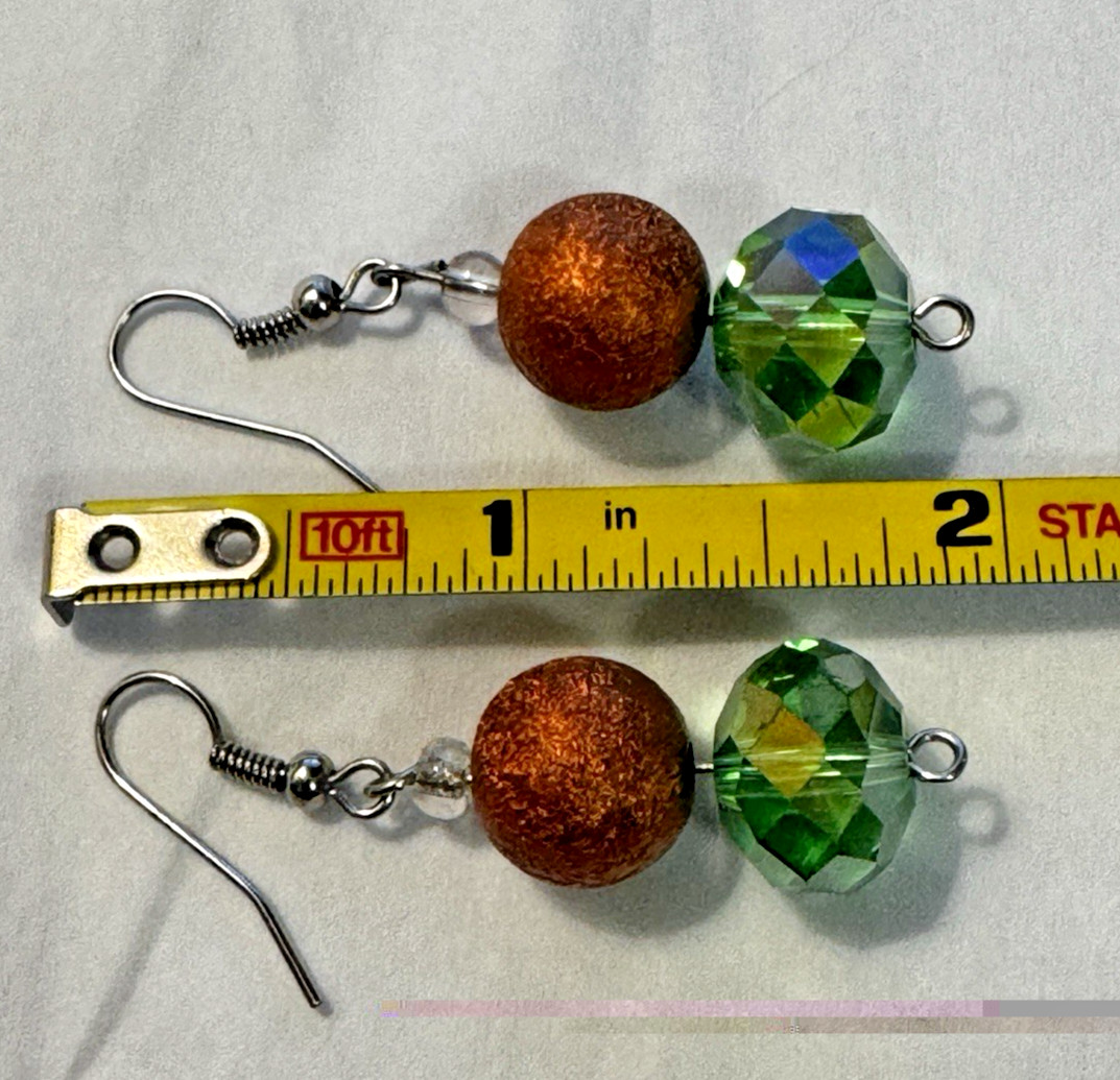 Vintage Copper Green Dangle Earrings Boho Chic Faceted Garden Fairy Kitschy