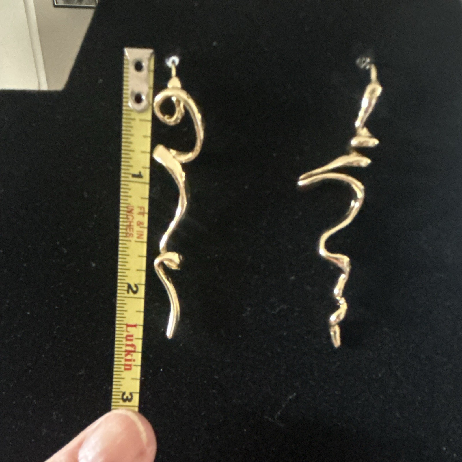 Gold Tone Asymmetrical Swirl Dangle Drop Hook Earrings 2 in