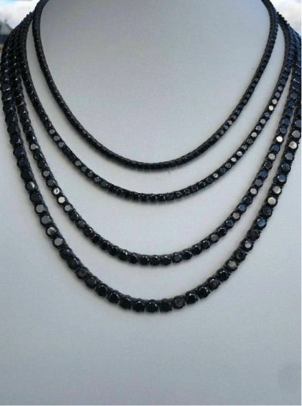 13.95 Ctw Lab Created Round Black Diamond Black Rhodium Tennis Unisex Necklace.