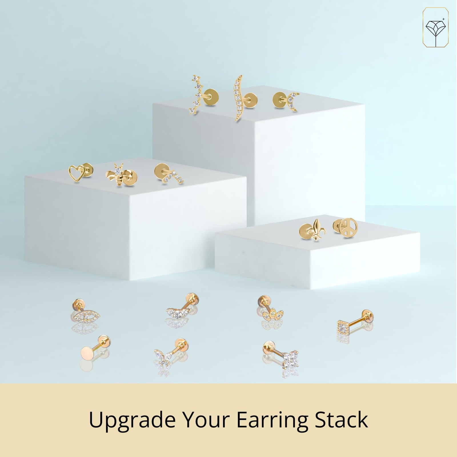 Solid 14K Gold Single Comfy Flat Back Cartilage Bee Stud Earrings