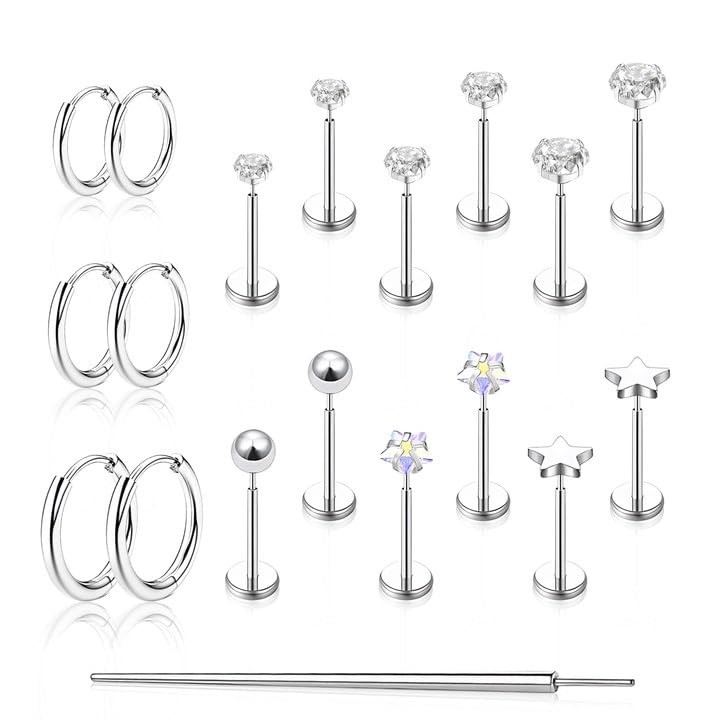 jagosen Flat Back Stud Earrings Cartilage Small, Sliver-20G(0.8mm)