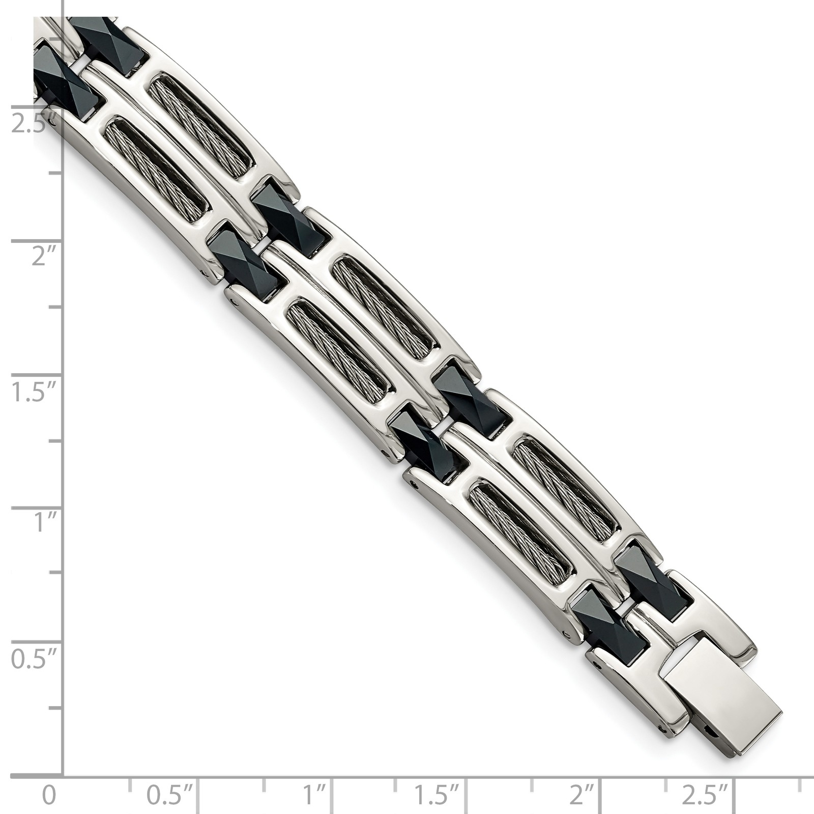 Chisel Stainless Steel Polished with Dark Blue Ceramic and Cable Inlay 8.75 inch