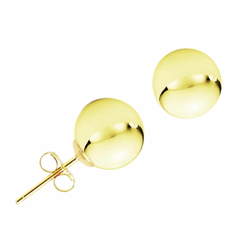 14K White / Yellow Gold Minimalist Round Ball Butterfly Push Back Stud 2mm-8mm