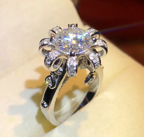 New 3Ct Lab Created Diamond Women’s Engagement Ring 14K White Gold Plated Silver
