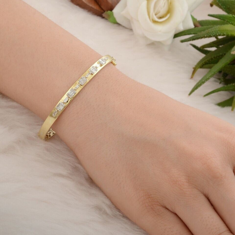 5CT Baguette Cut Lab Created Diamond Women’s Bangle 14K Yellow Gold Finish