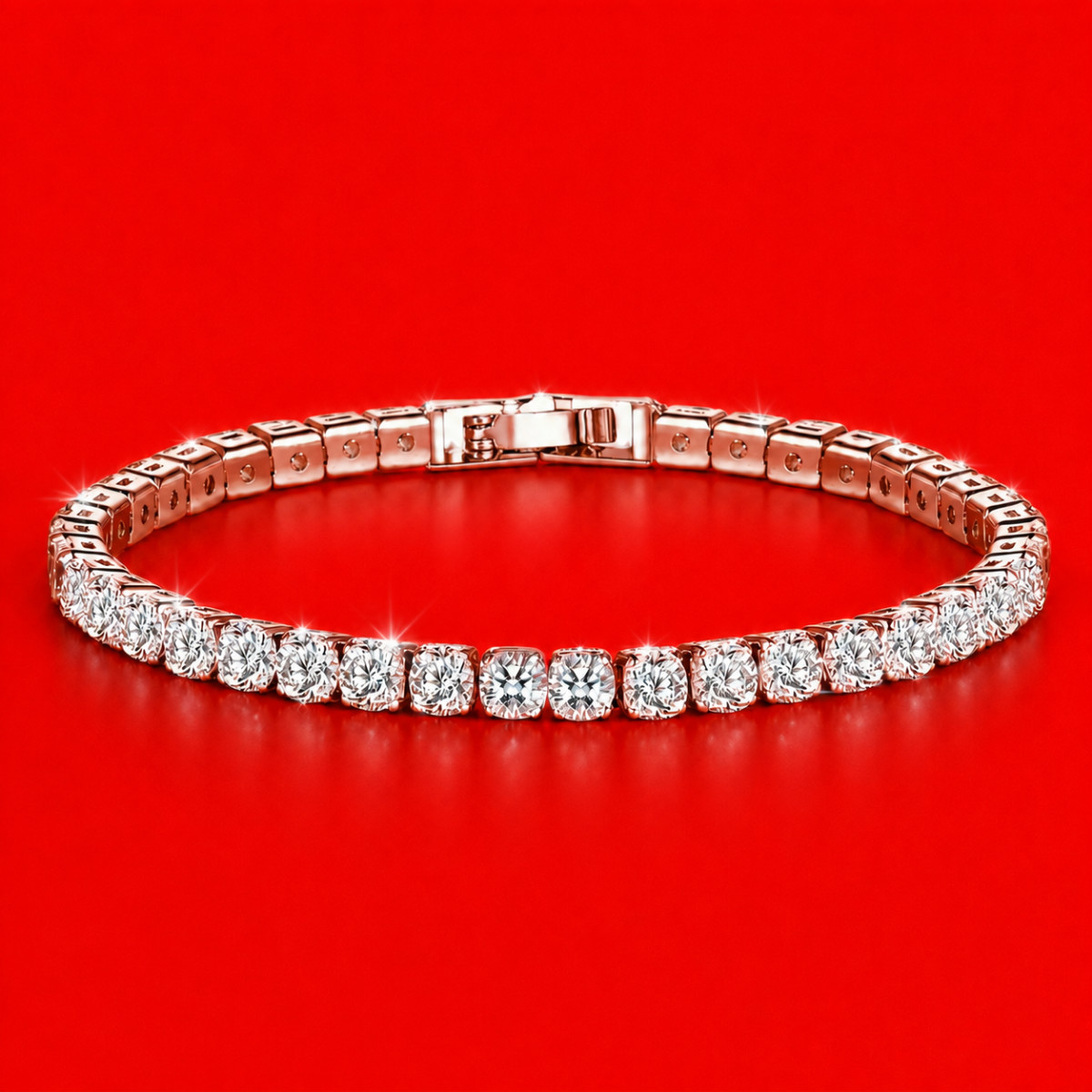 Women Tennis Bracelet 925 Sterling Silver Wedding Jewelry 4mm Rose Gold 18-cm