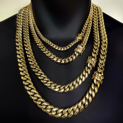 Men’s Miami Cuban Link Bracelet Chain 14k 18k Gold Plated Stainless Steel 4-14MM