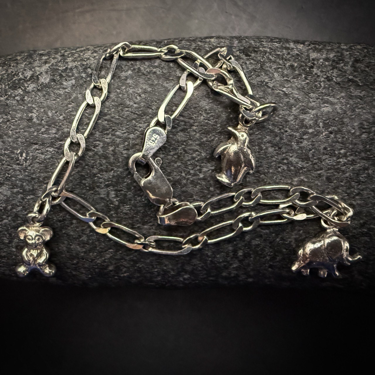 Italian Sterling Silver Charm Bracelet with Playful Animal Charms, 18cm