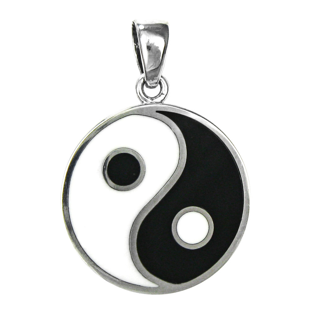 Double Sided Yin Yang & Pentacle Pentagram Sterling Silver Pendant Jewelry Wicca