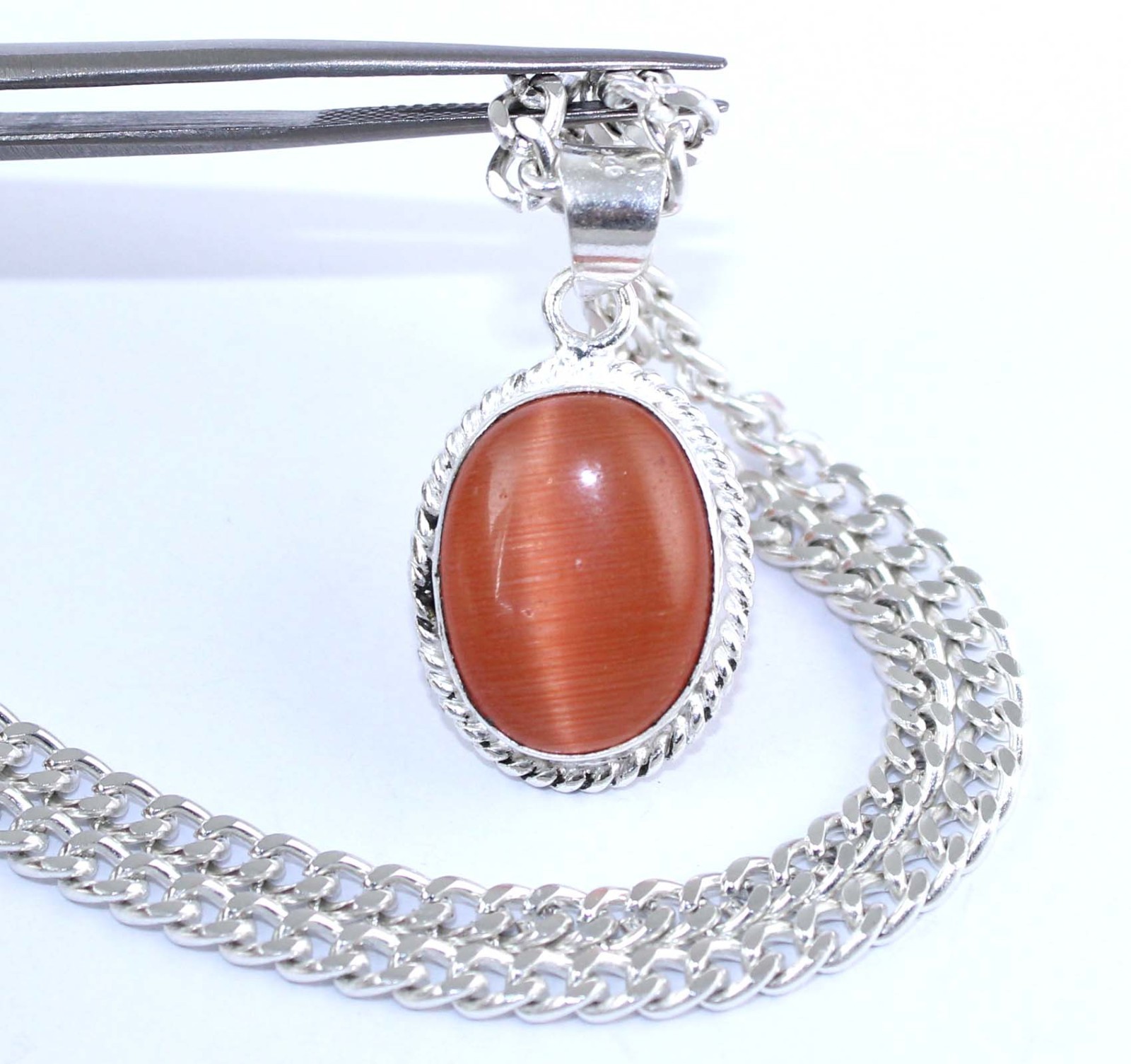 Natural Orange Cat’s Eye 11.15 Ct Oval Gemstone Certified Engagement Pendant
