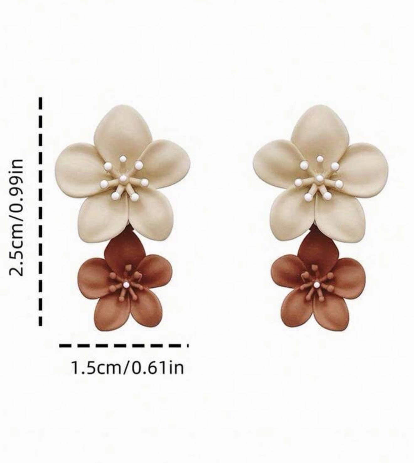 REINA Beige/Brown Flower Plastic Dangle/Drop Earrings, Butterfly, No Stone