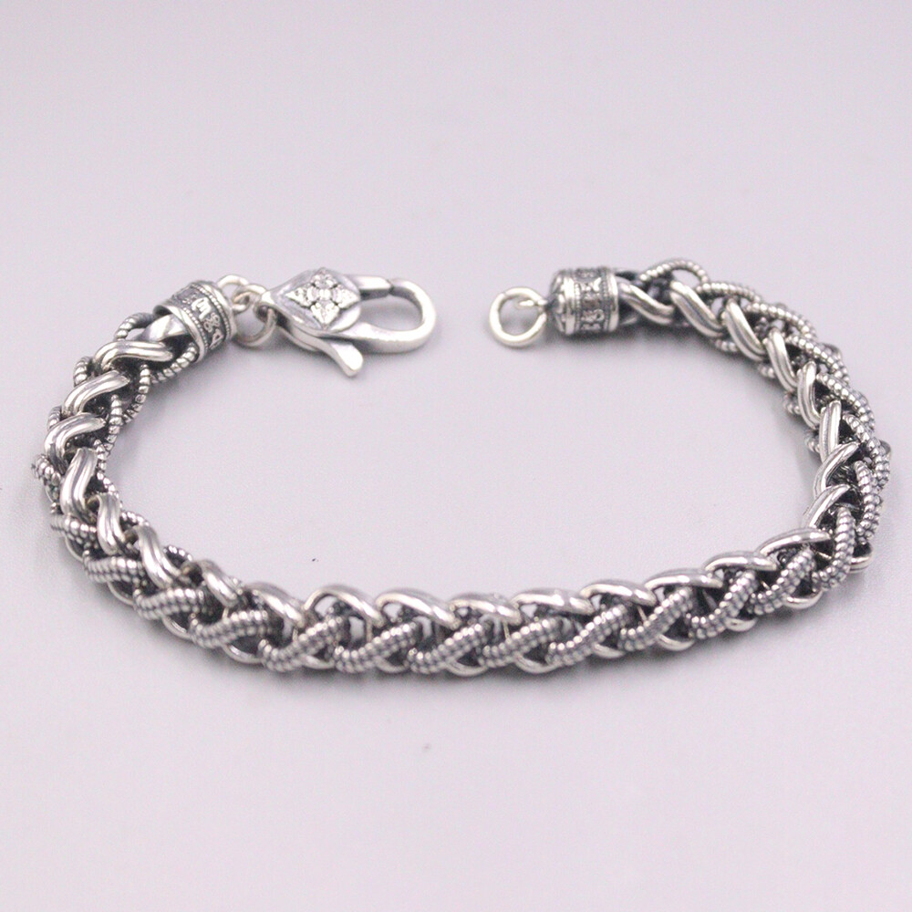 New Arrival Real 925 Sterling Silver Thick Wheat Link Chain Bracelet 7.48inch
