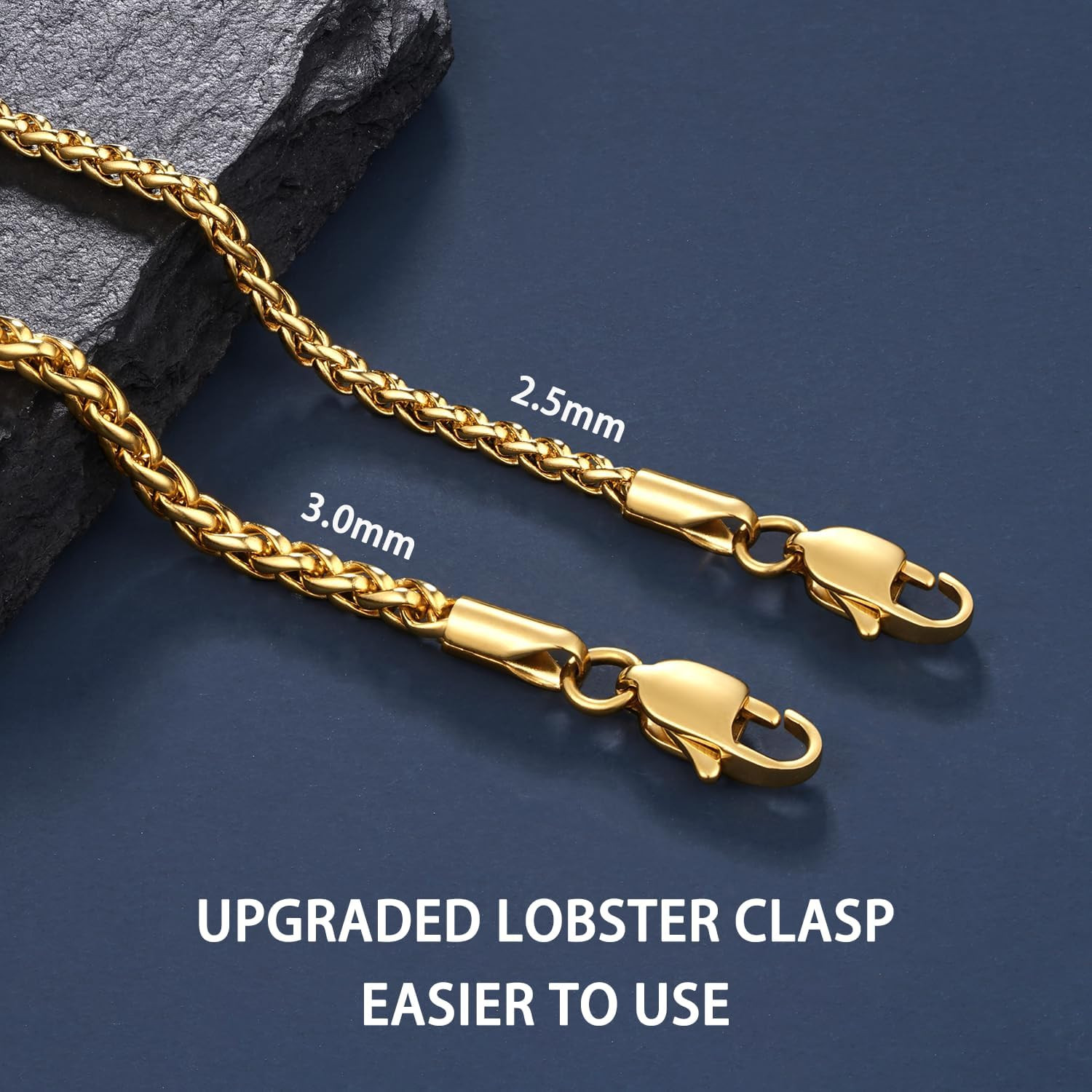 20″ Gold Plated 2.5mm Wheat Chain Necklace Stainless Steel Men Women Silver
