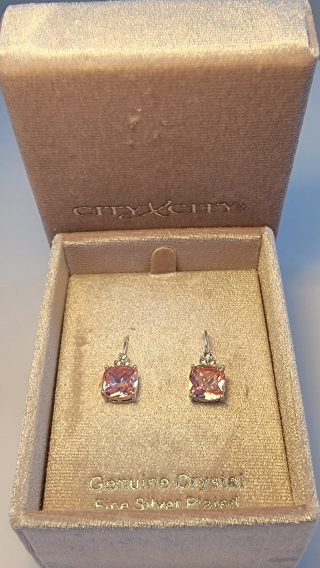 Wedding Jewelry Pink Kunzite White Crystal Silver Women Drop Dangle Earrings New