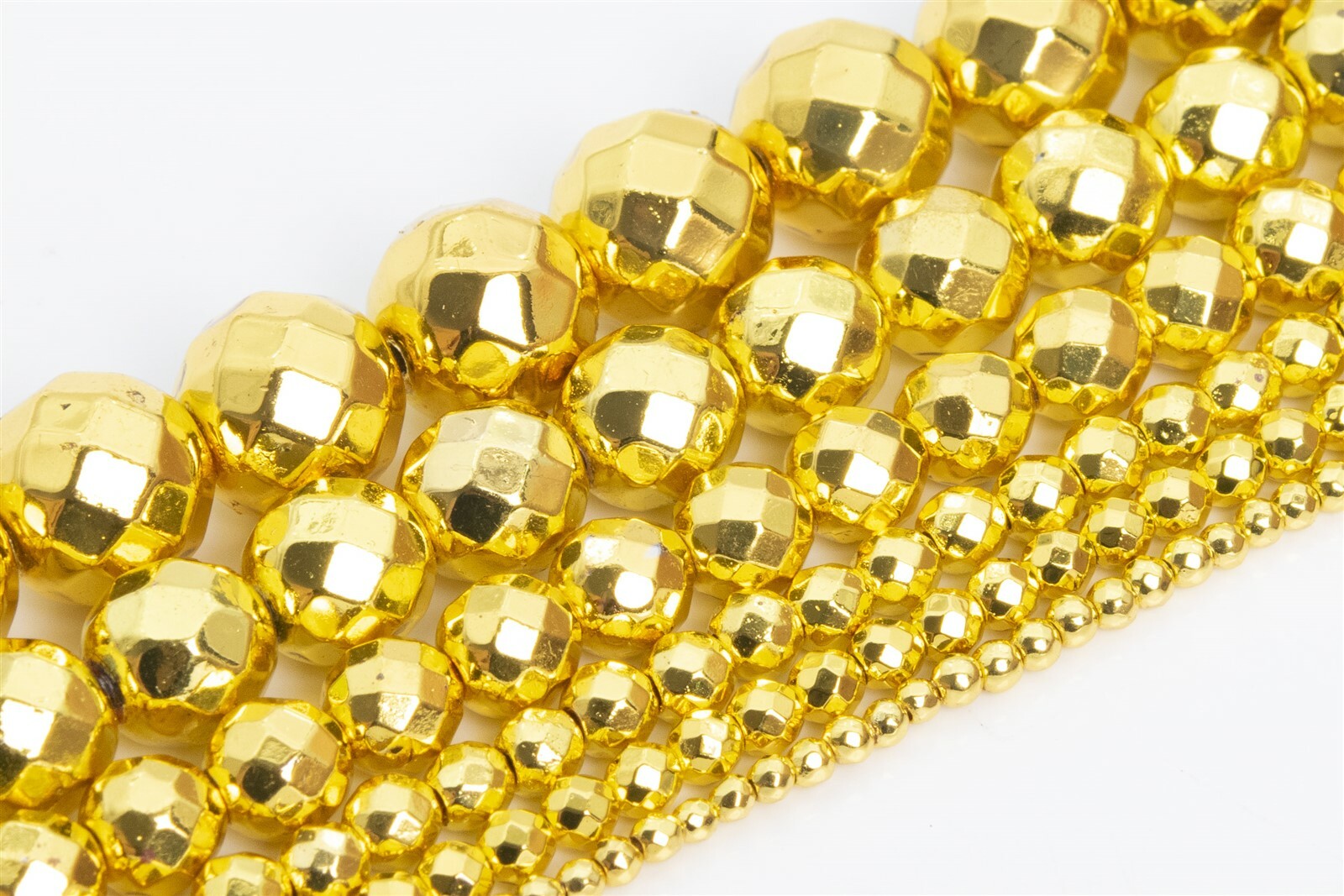 18k Gold Tone Hematite Grade AAA Faceted Round Loose Beads 2/3/4/6/7-8/9-10/11MM