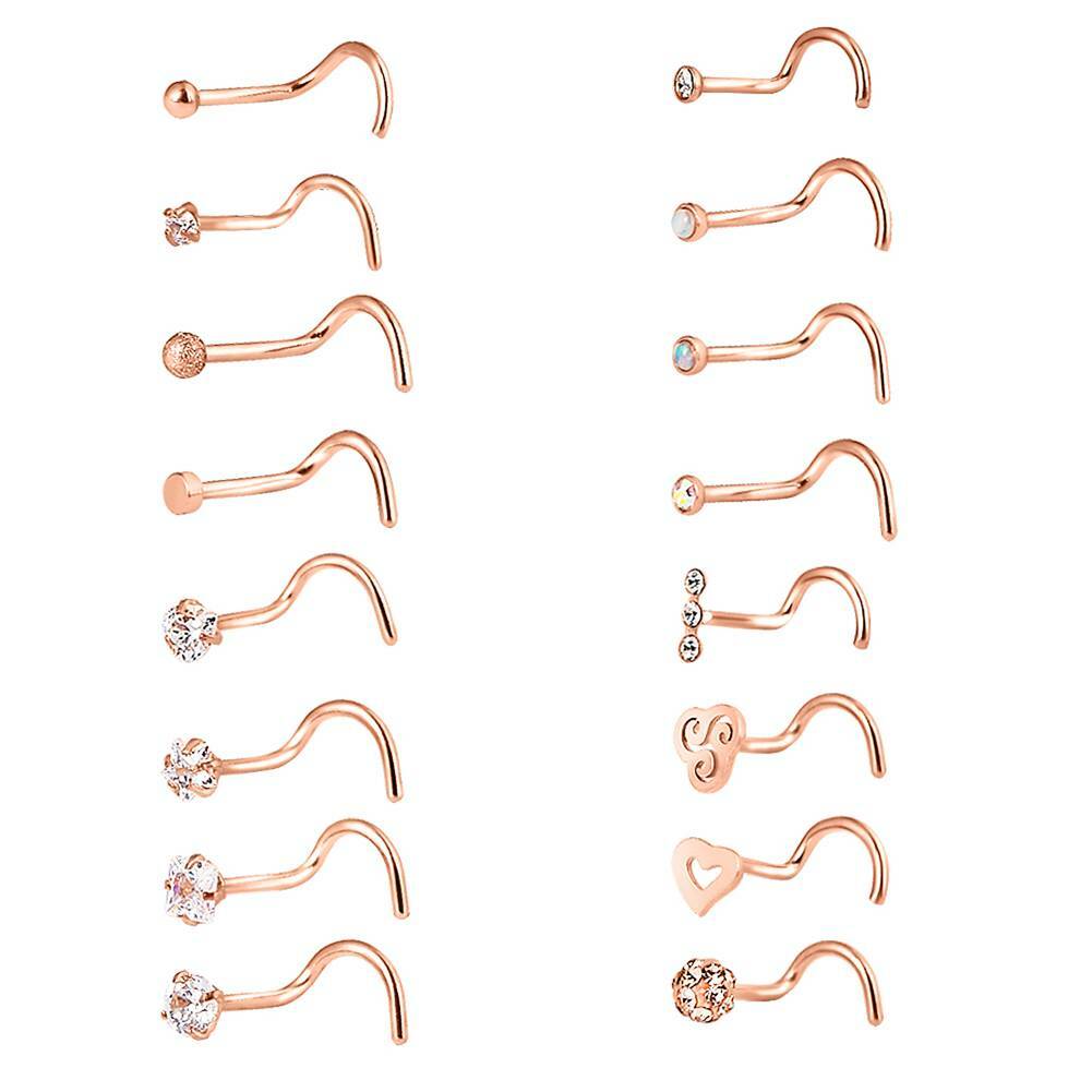 20G Nose Hoop Rings Surgical Steel Screw Studs Cartilage Piercing 16PCS Set