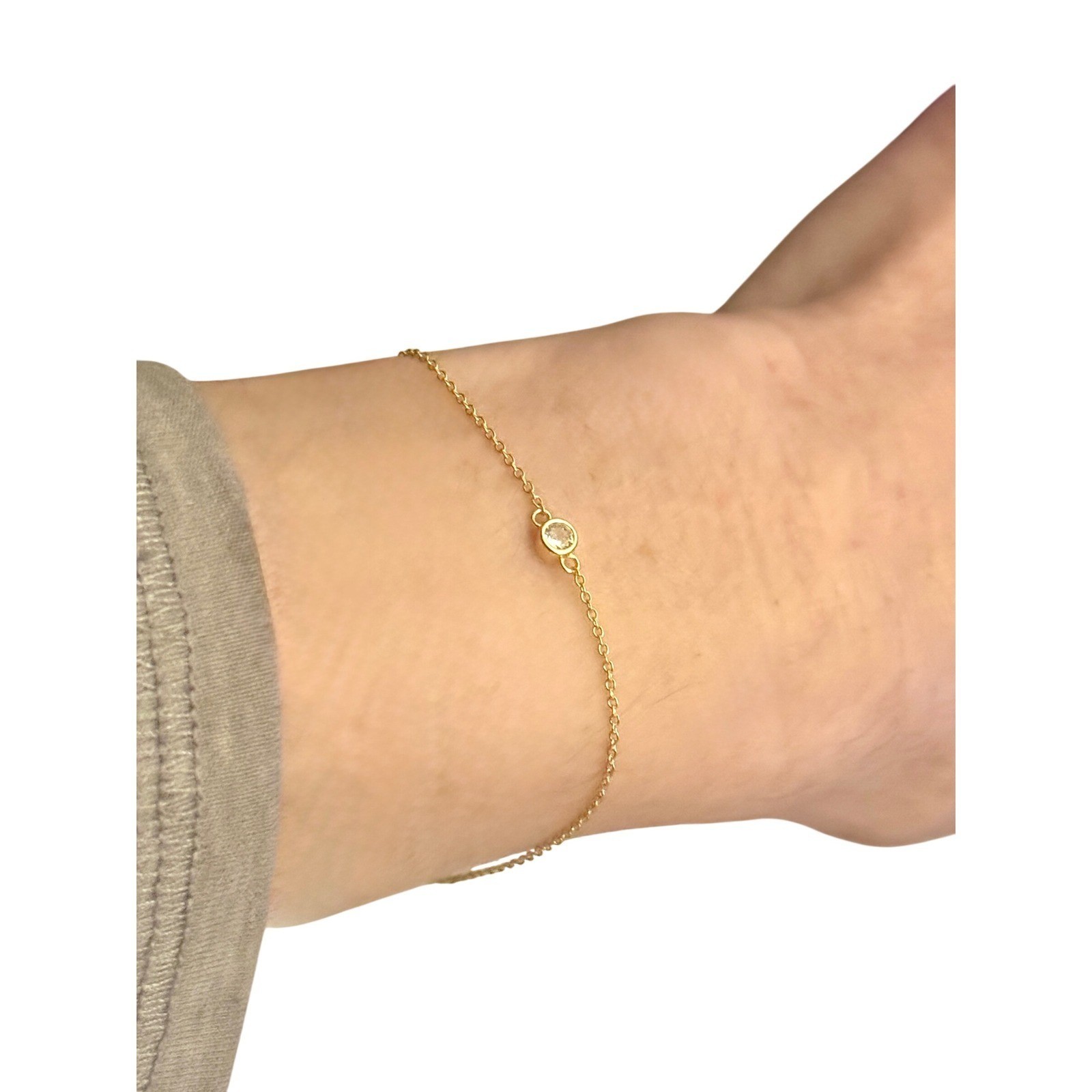 Gold Tone Bezel Set Solitaire CZ Dainty Link Chain Bracelet Minimalist Jewelry