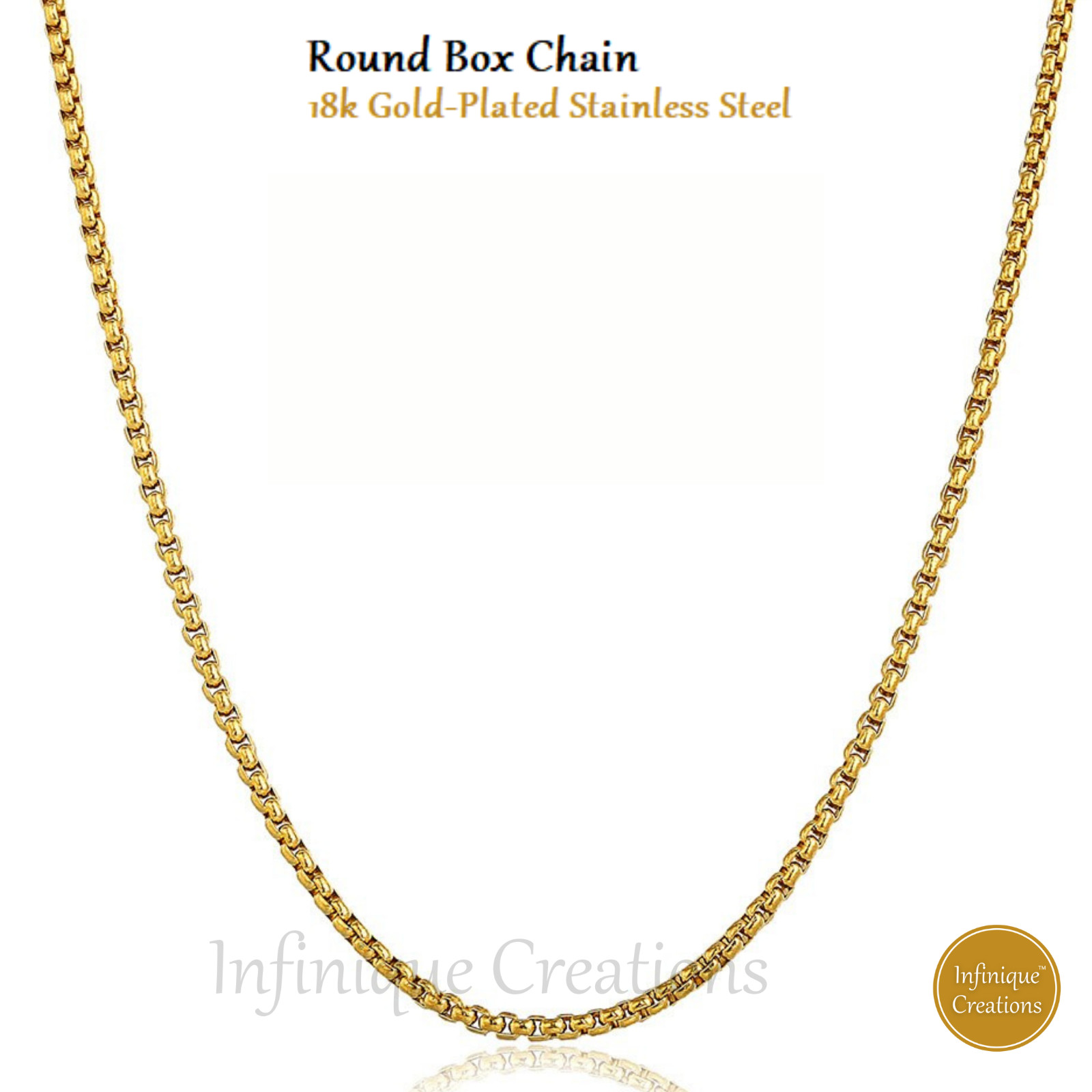 Stainless Steel Round Box Chain 18k Gold Plated 7-38″ Bracelet Necklace 1.5-5mm