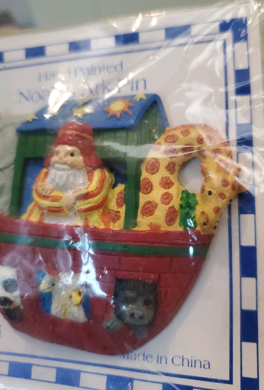 VTG Potpourri Designs Noahs Ark Hand Painted Resin Brooch Pin 3″ x 2.25″