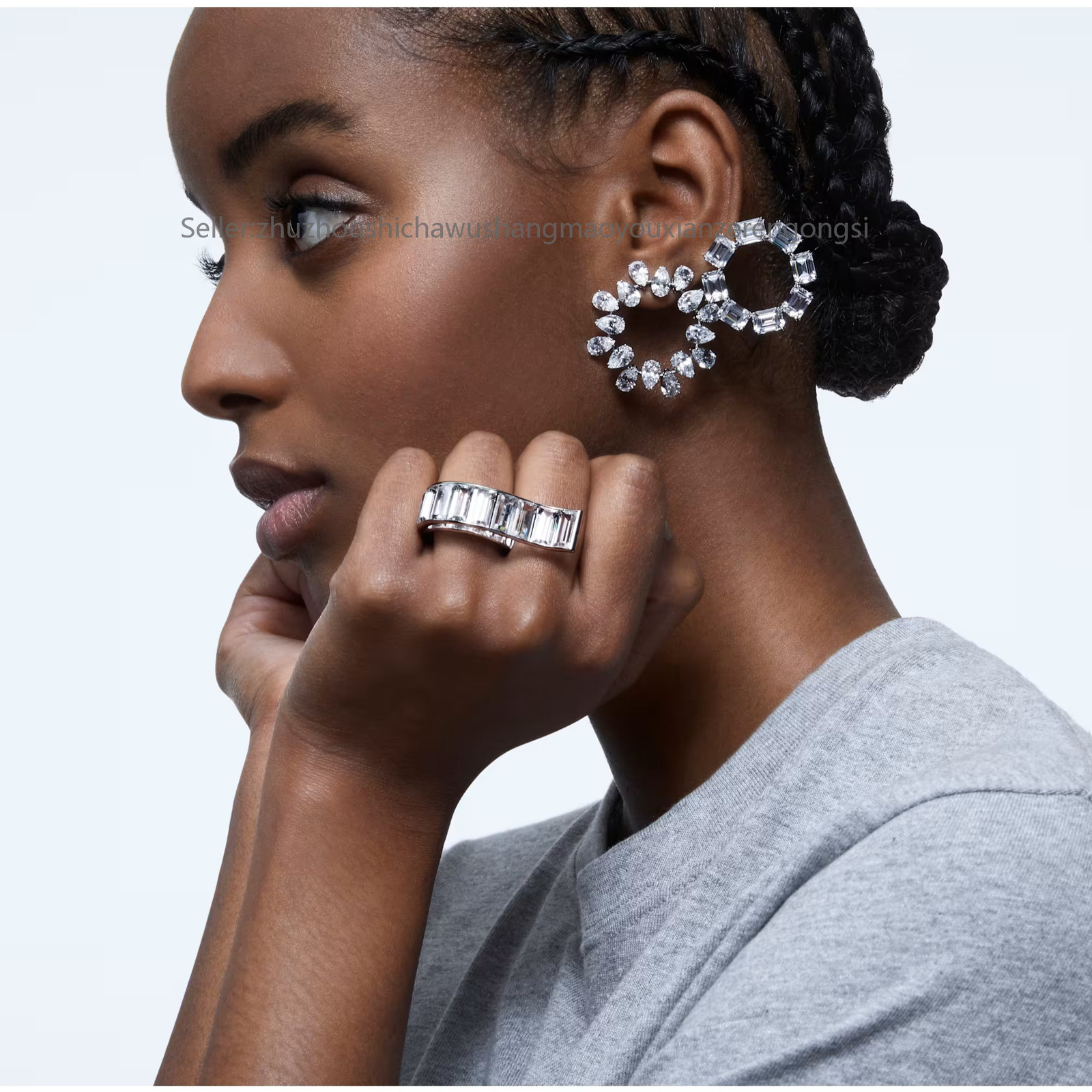 Matrix White Rhodium Plated Hoop Earrings Pear Cut New