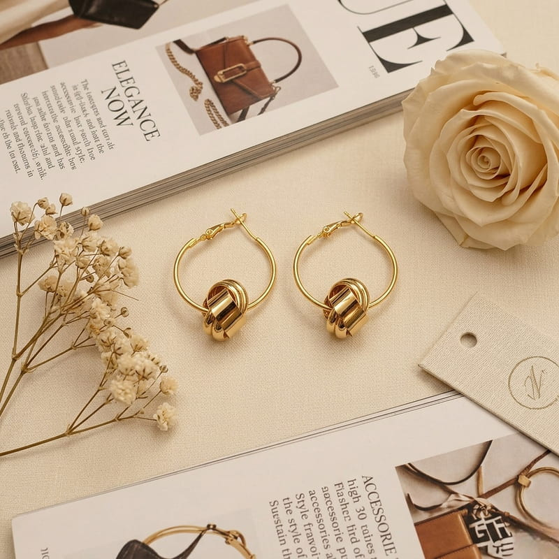 Gold Knot Hoop Earrings Geometric Twisted Ring Drop Earrings Quiet Luxury