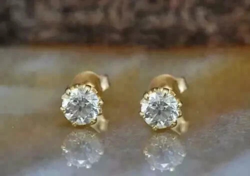 2Ct Round Cut Simulated Diamond Solitaire Stud Earrings 14K Yellow Gold Plated