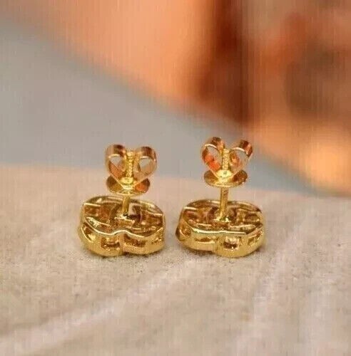 1.20Ct Round Cut Simulated Diamond Fancy Stud Earrings In 14K Yellow Gold Plated