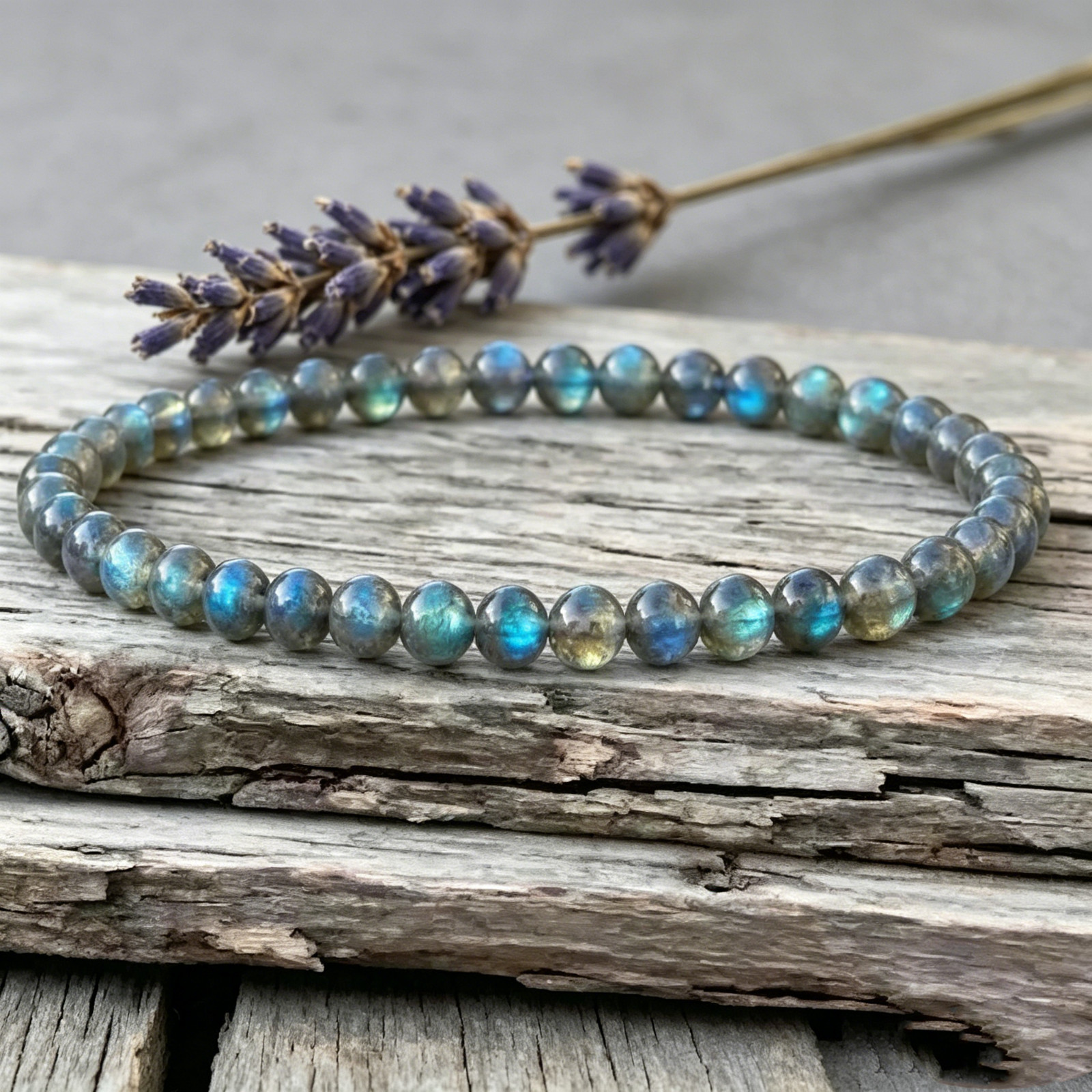Natural Labradorite 4mm Stretch Beaded Bracelet Healing Crystal Boho Jewelry