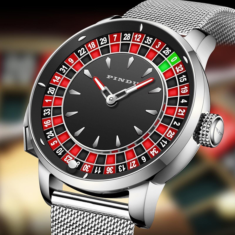 PINDU Men’s mechanical SILVER roulette button waterproof watch luxury fashion