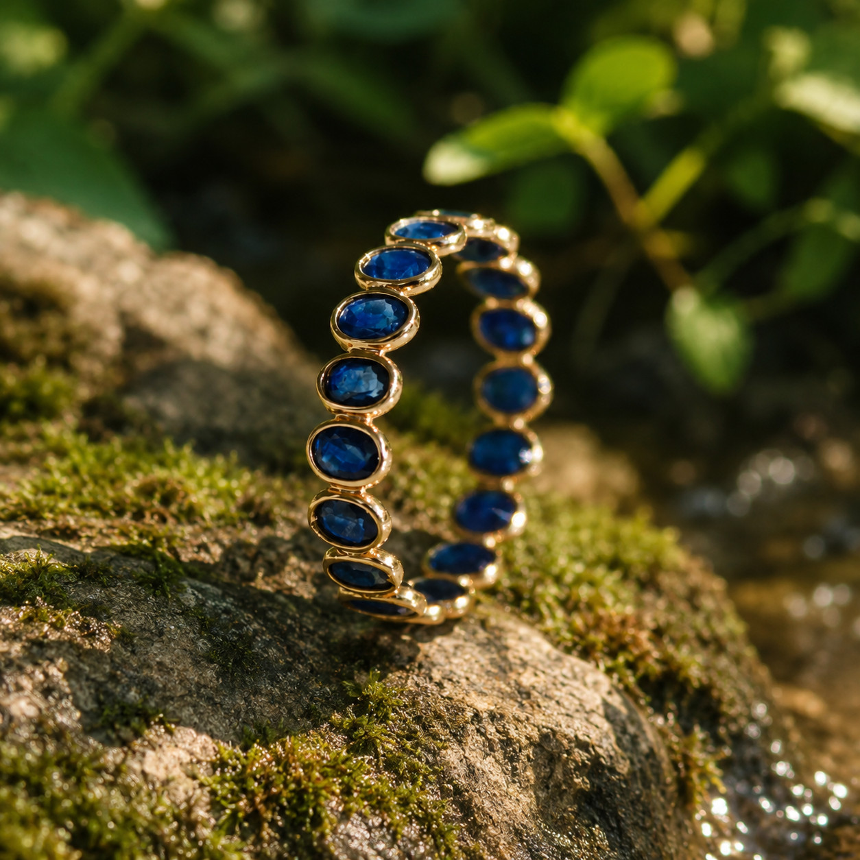 2Ct Lab Created Blue Sapphire Eternity Wedding Band Ring 14K Yellow Gold Plated