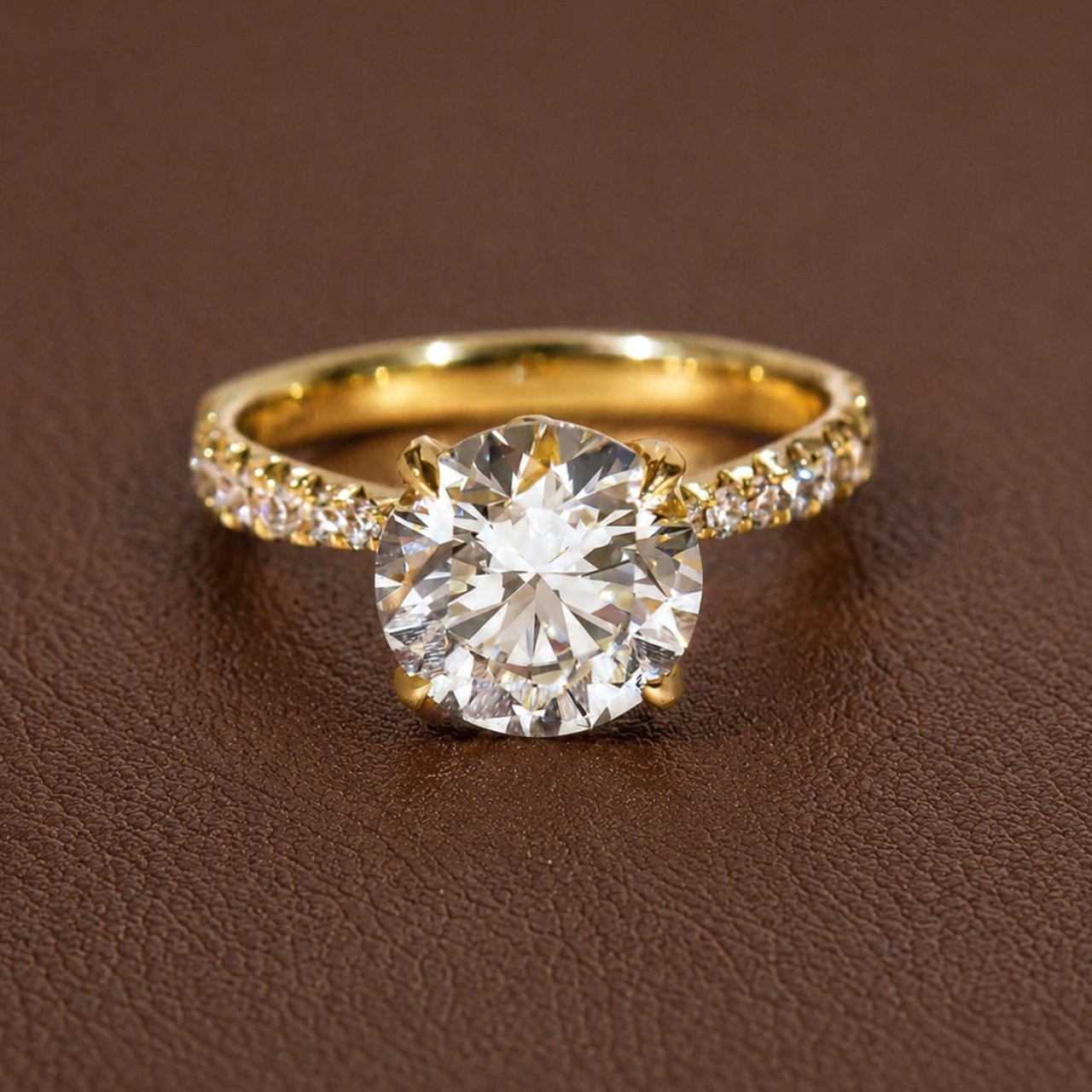 2CT Round Moissanite Engagement Ring Pavé Band Sterling Silver
