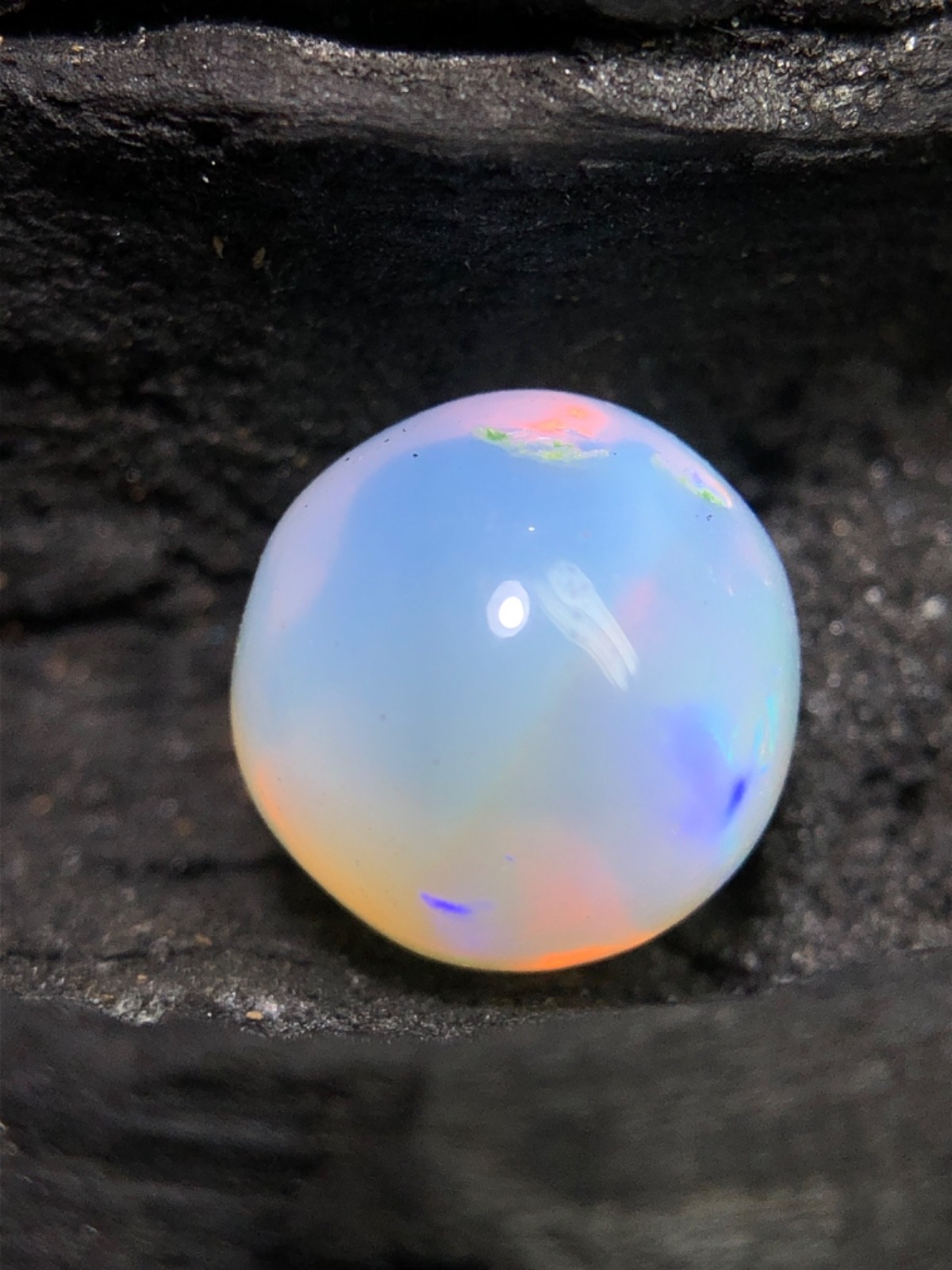 Natural White Ethiopian Rainbow Fire Opal Shere Cabochon Loose Gemstone