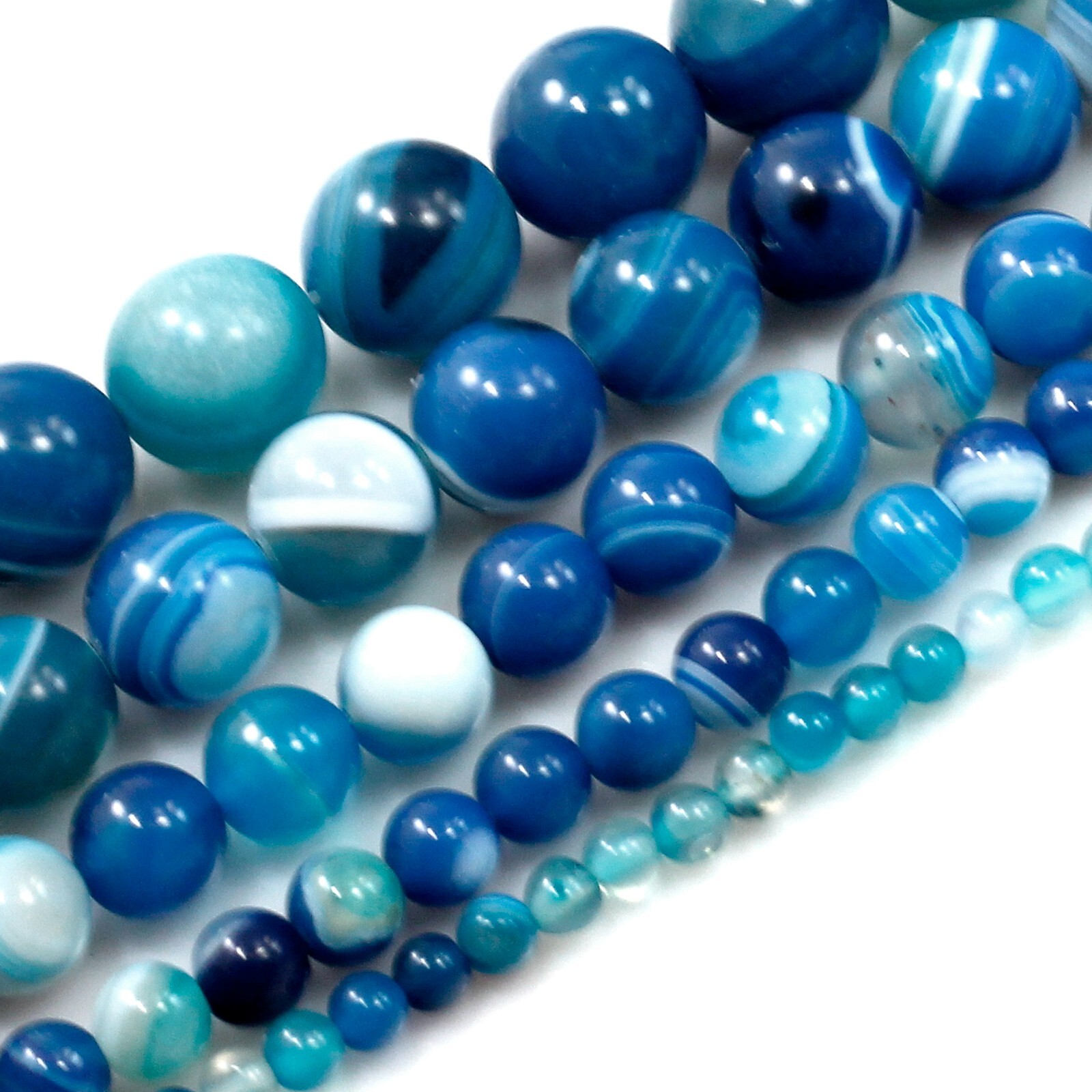 Gemstone Natural Blue Agate Bead Blue Stripe Agate Round Bead 15″ Jewelry Making