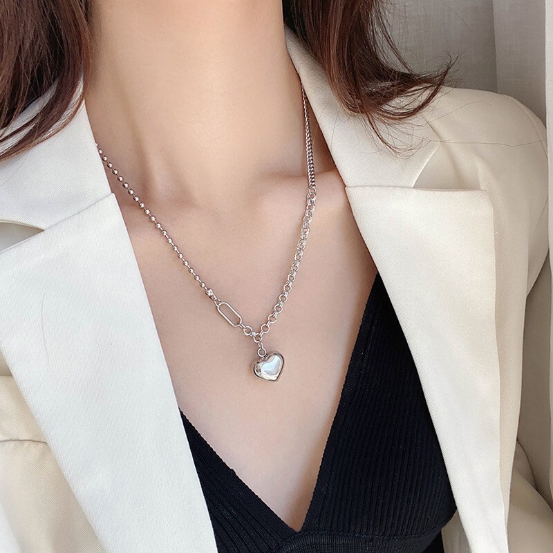 Vintage Handmade 925 Sterling Silver Love Heart Shaped Pendant Necklace