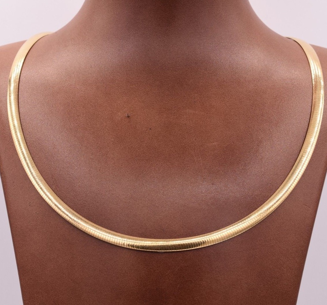 5mm Italian Reversible Omega Chain Necklace 14K Yellow Gold Plated Silver 925
