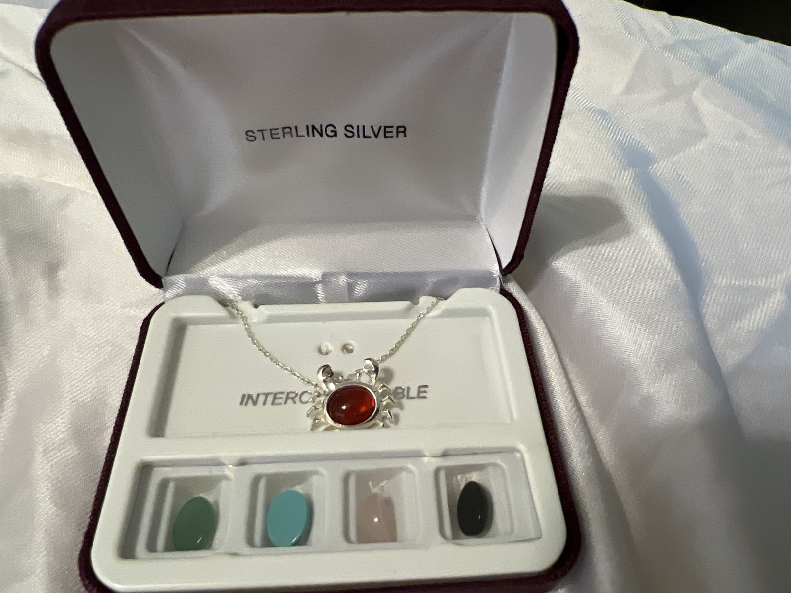 Sterling Silver Crab Necklace With Interchangeable Stones.