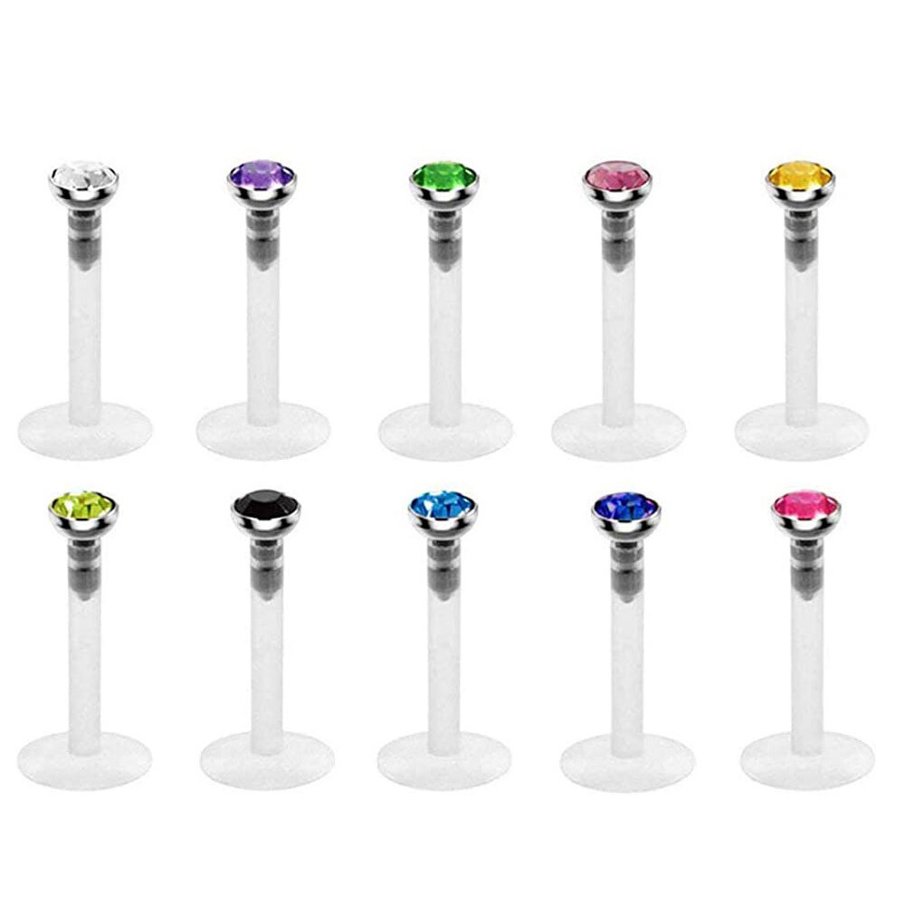 10PCS Labret Ring Lip Studs Clear Cartilage Earring Acrylic Tragus Retainer 16G