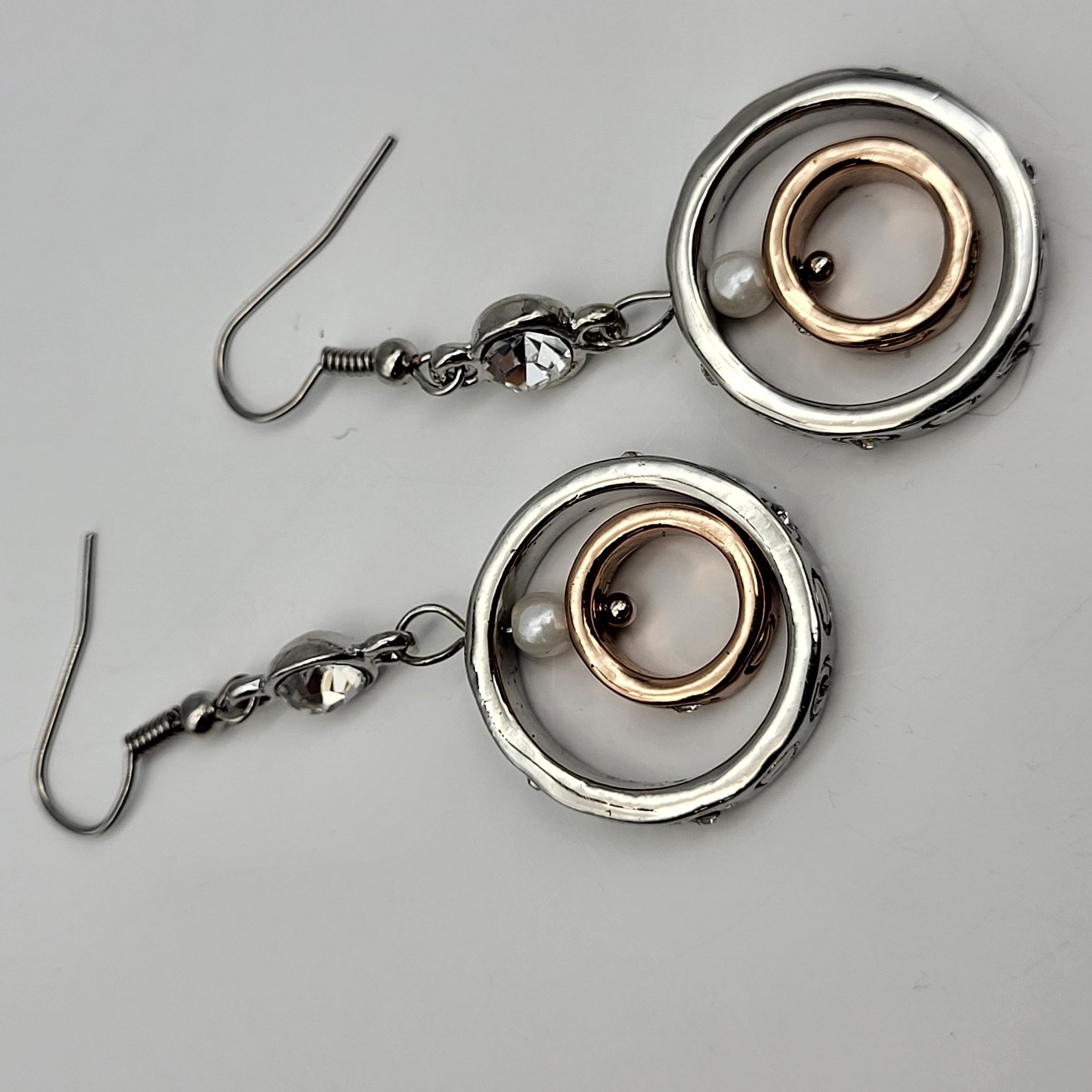 Fun Mixed metals articulated earrings screw print pierced dangles