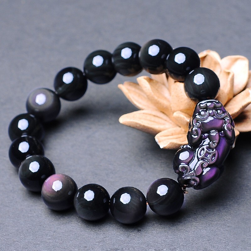 Rainbow Obsidian Beads 12MM Pixiu Fengshui Wealth Good Luck Protection Bracelet